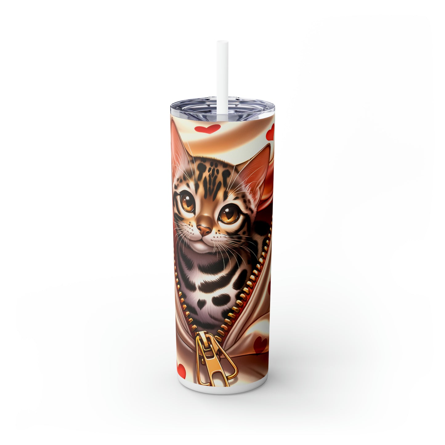 Skinny Tumbler with Straw, 20oz, Cat, Valentines Day, awd-922