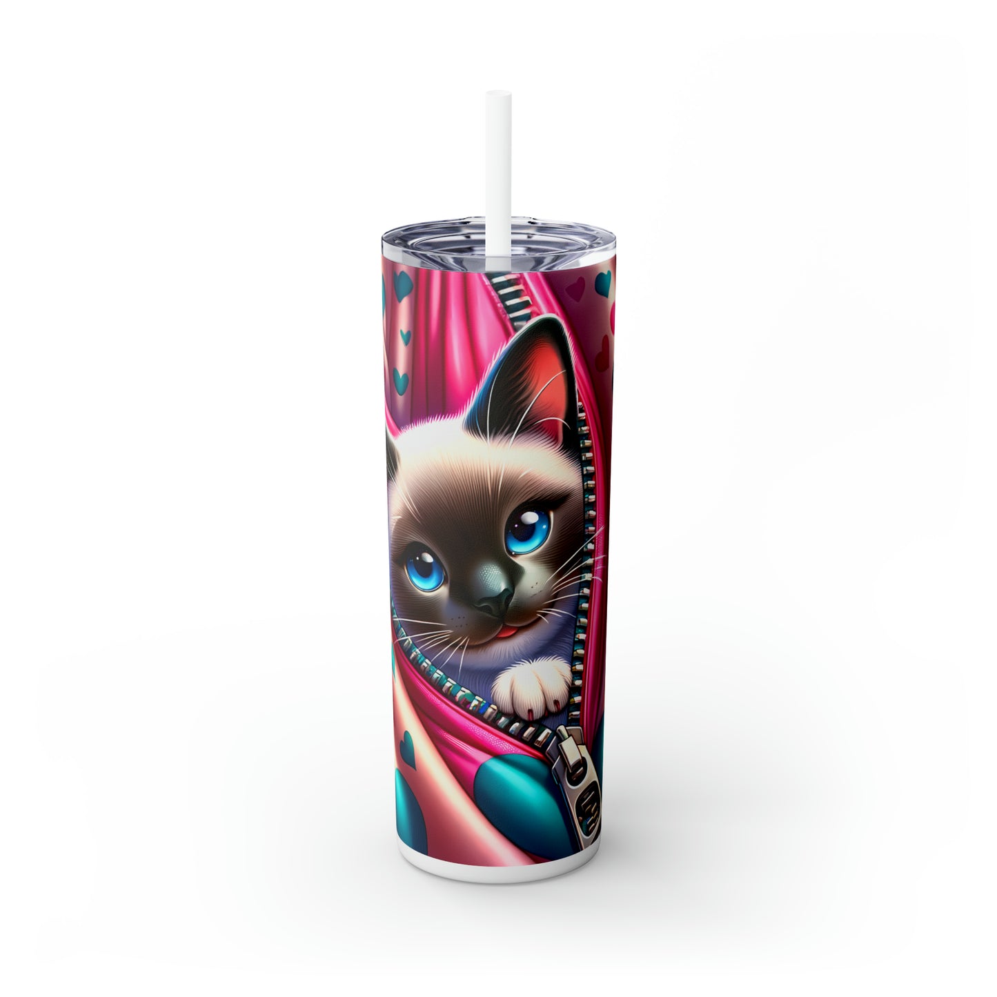 Skinny Tumbler with Straw, 20oz, Cat, Valentines Day, awd-917