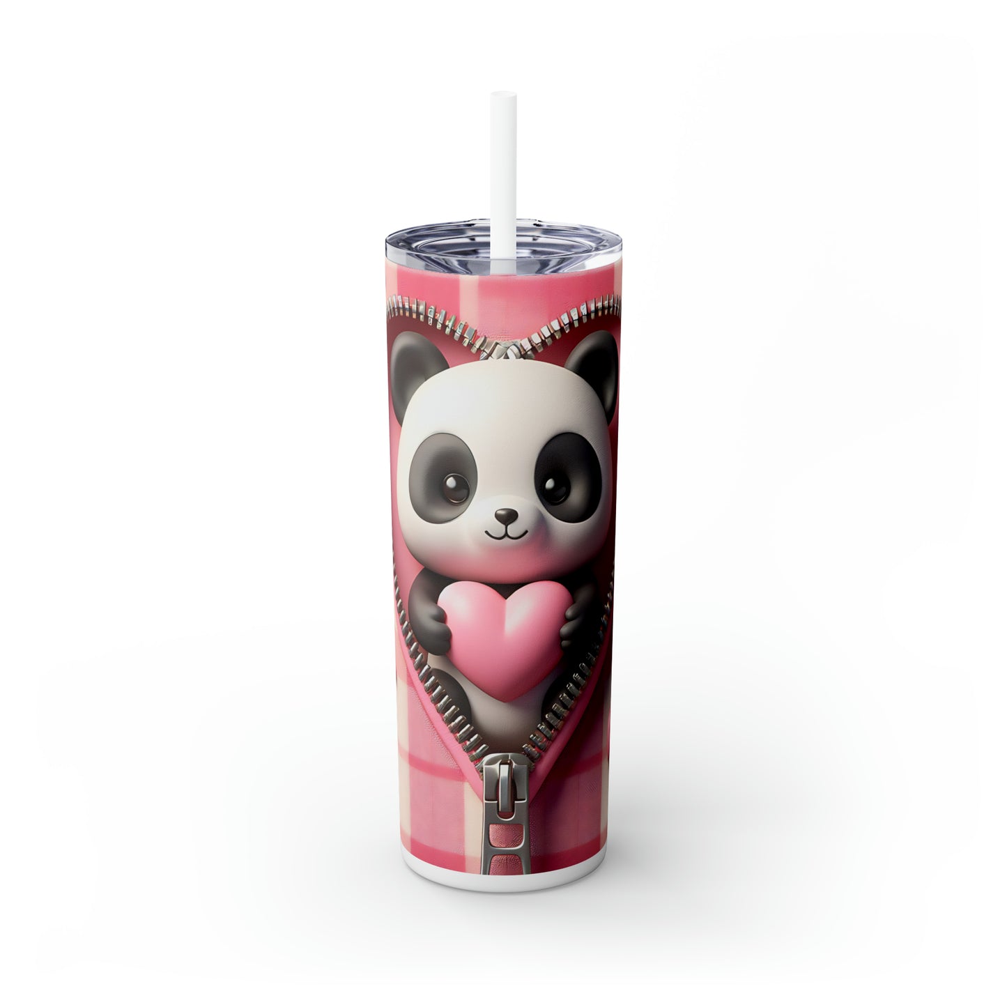 Skinny Tumbler with Straw, 20oz, Panda, Valentines Day