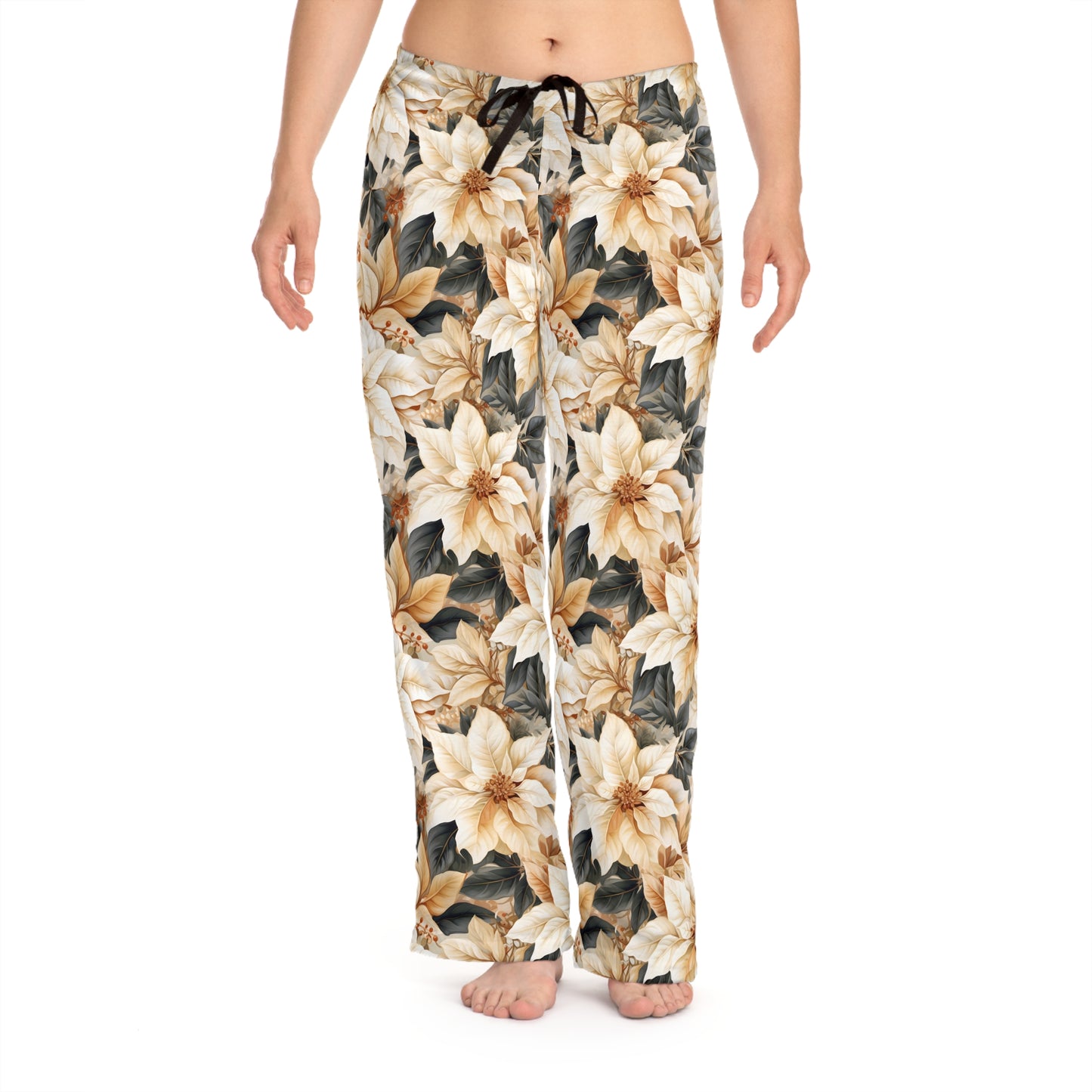 Women's Pyjama Pants, Cream Poinsettia