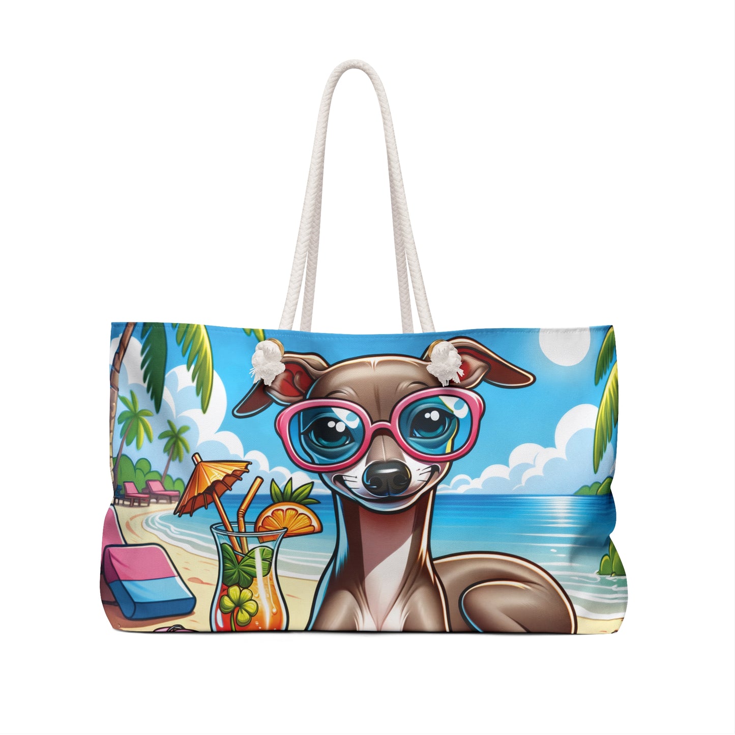 Personalised/Non-Personalised Weekender Bag, Summer Beach Dog, Italian Greyhound, Large Weekender Bag, Beach Bag, Book Bag