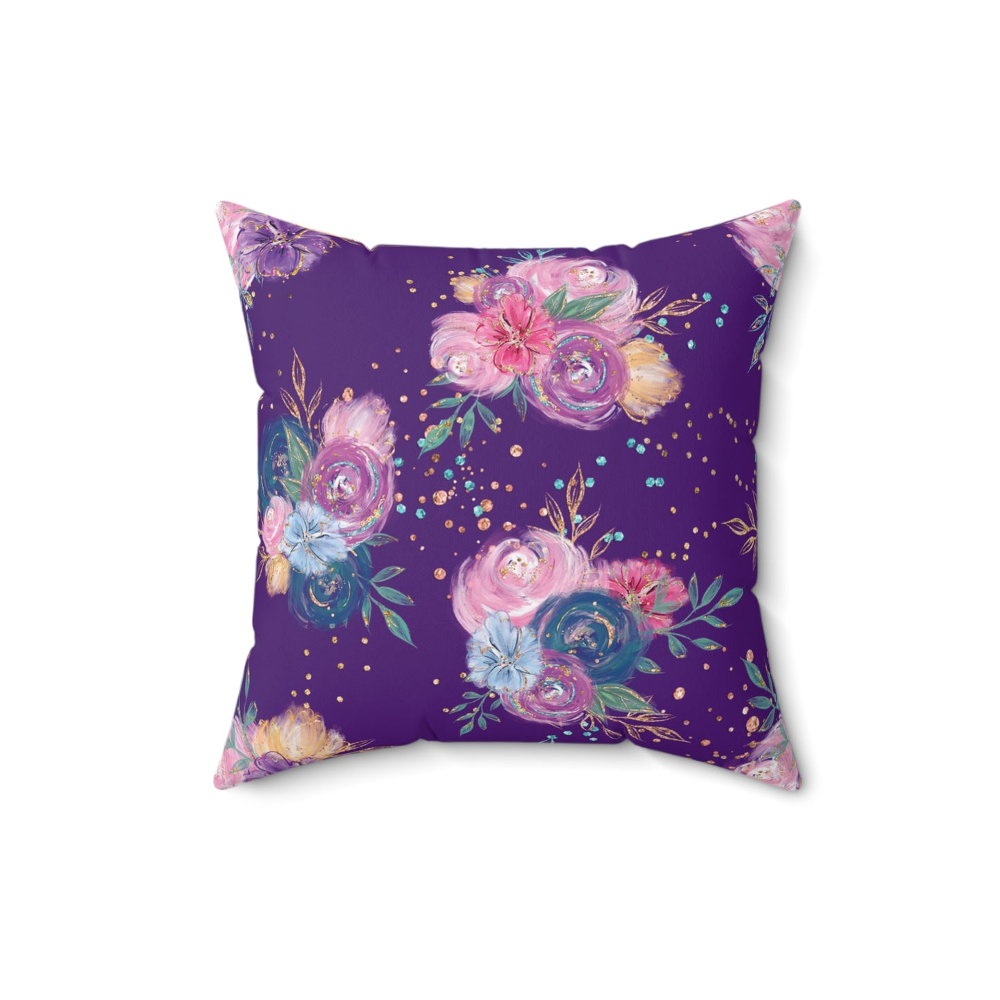 Spun Polyester Square Pillow, Floral Cushion