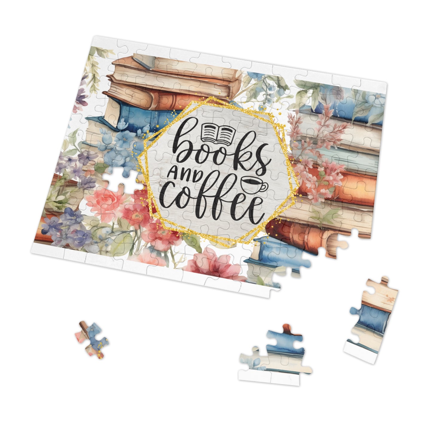 Jigsaw Puzzle, Book Lovers, Books and Coffee, Personalised/Non-Personalised (30, 110, 252, 500,1000-Piece)