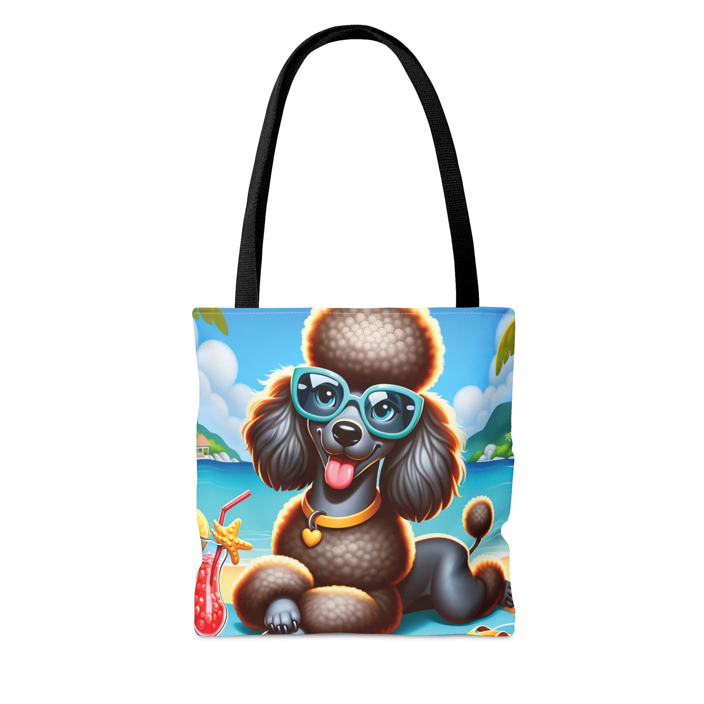 Tote Bag, Dog on Beach, Black Poodle, Tote bag, awd-1235