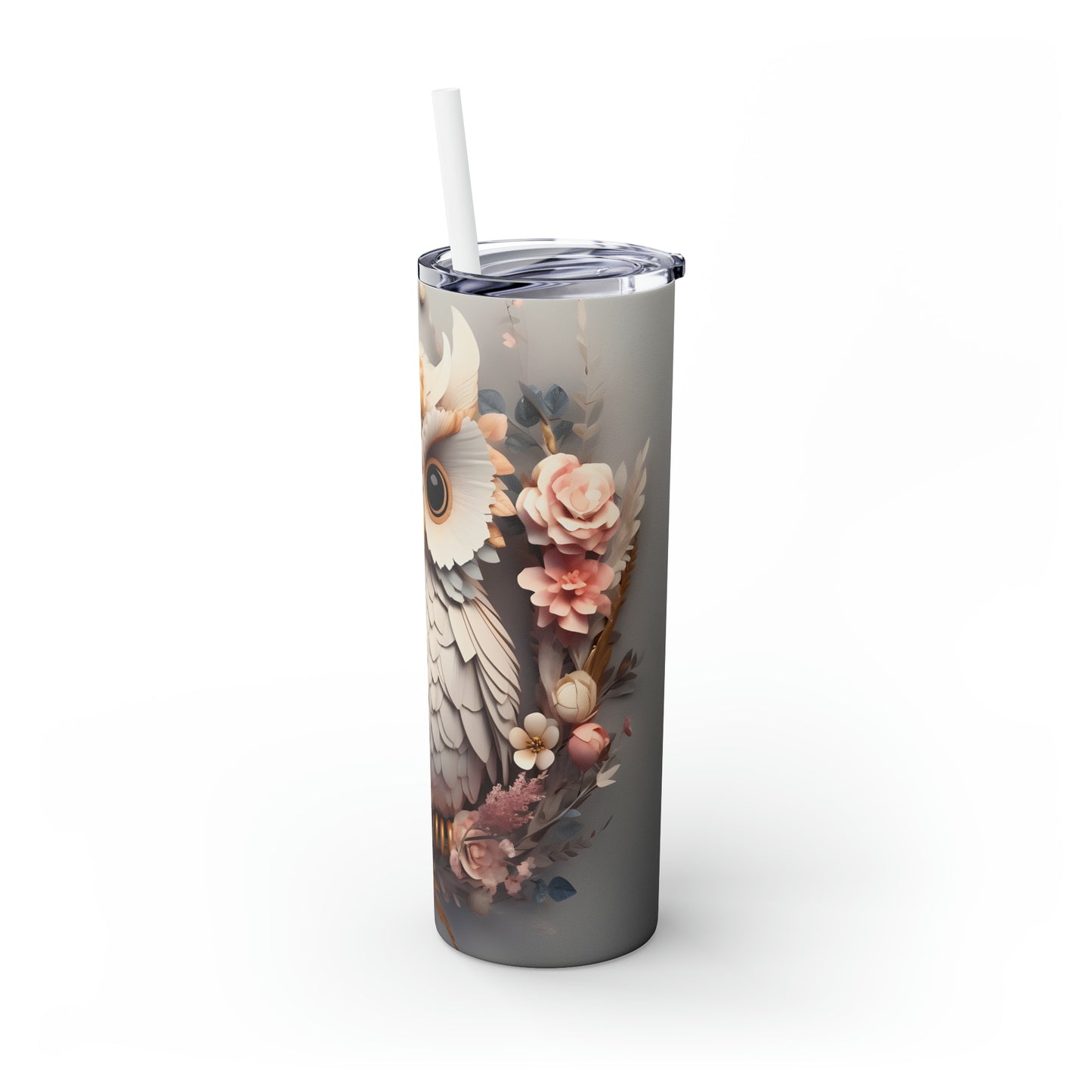 Skinny Tumbler with Straw, 20oz, Owl