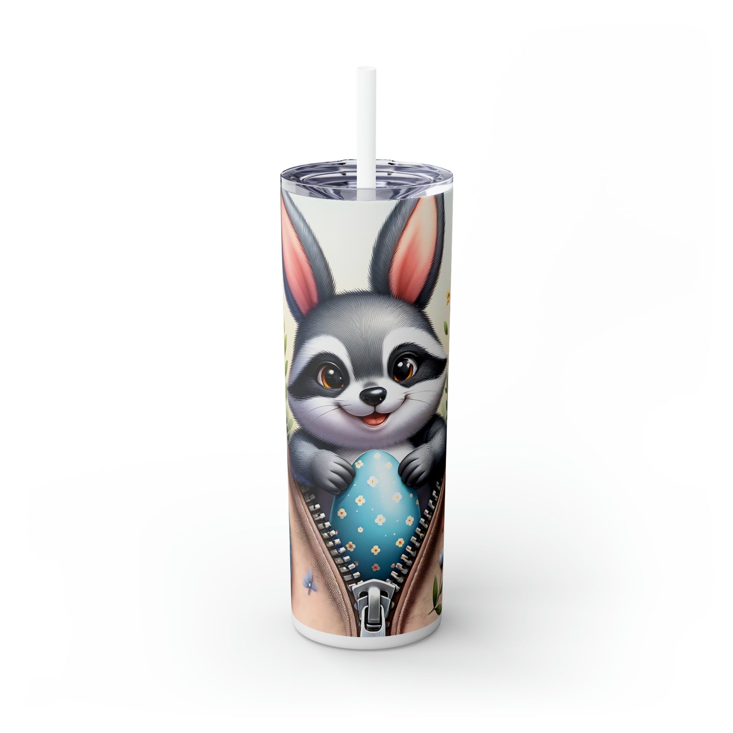 Skinny Tumbler with Straw, 20oz, Easter, Raccoon, awd-1273