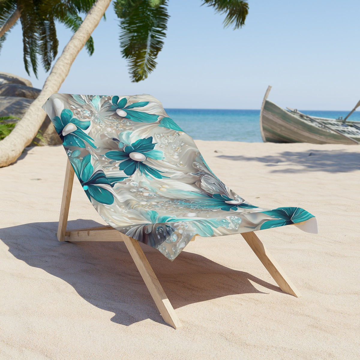 Beach Towel,  Turquoise Floral, Polycotton Towel, 2 sizes Available