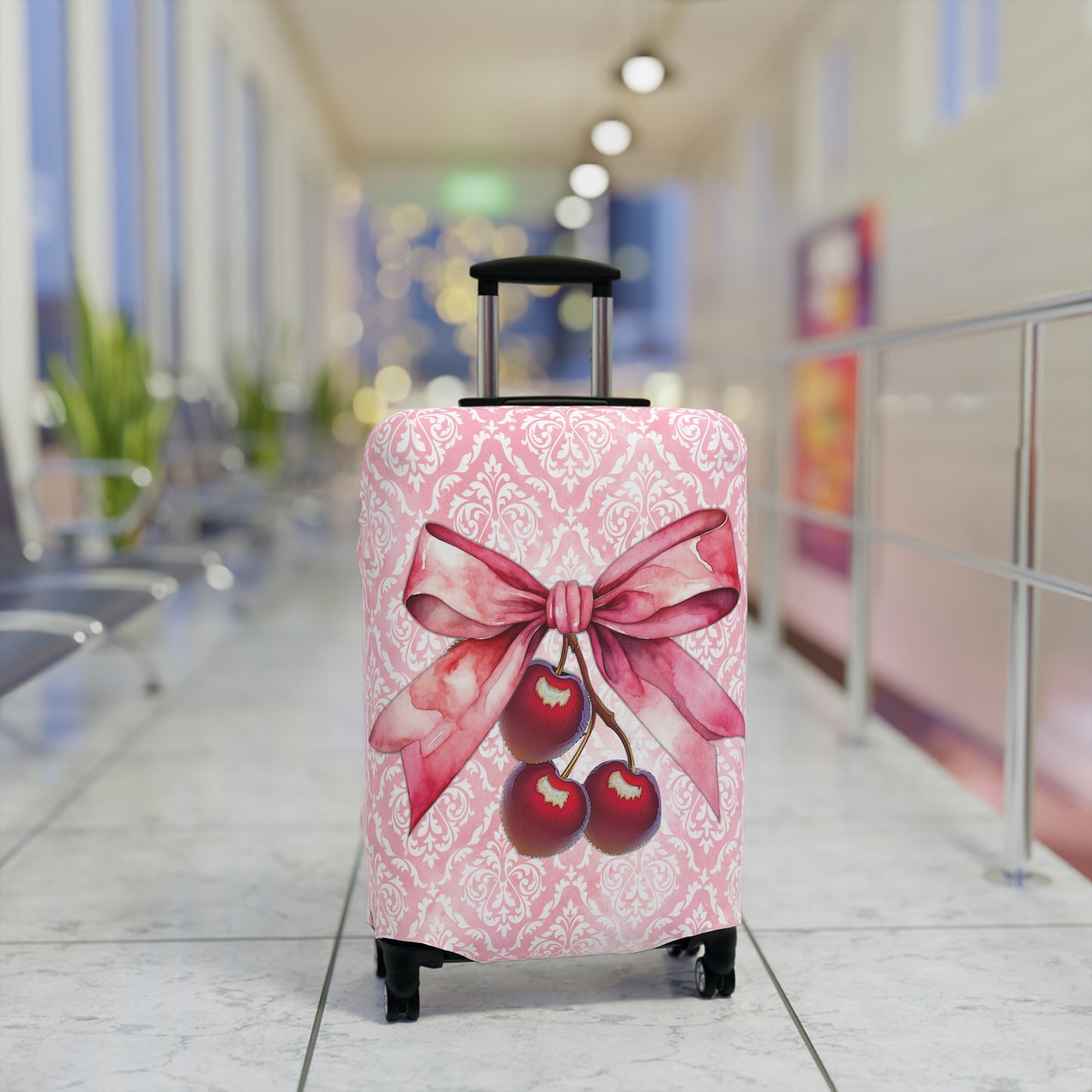 Luggage Cover, Rockabilly, Coquette, Pink Damask, Cherries and Ribbon, awd-2507