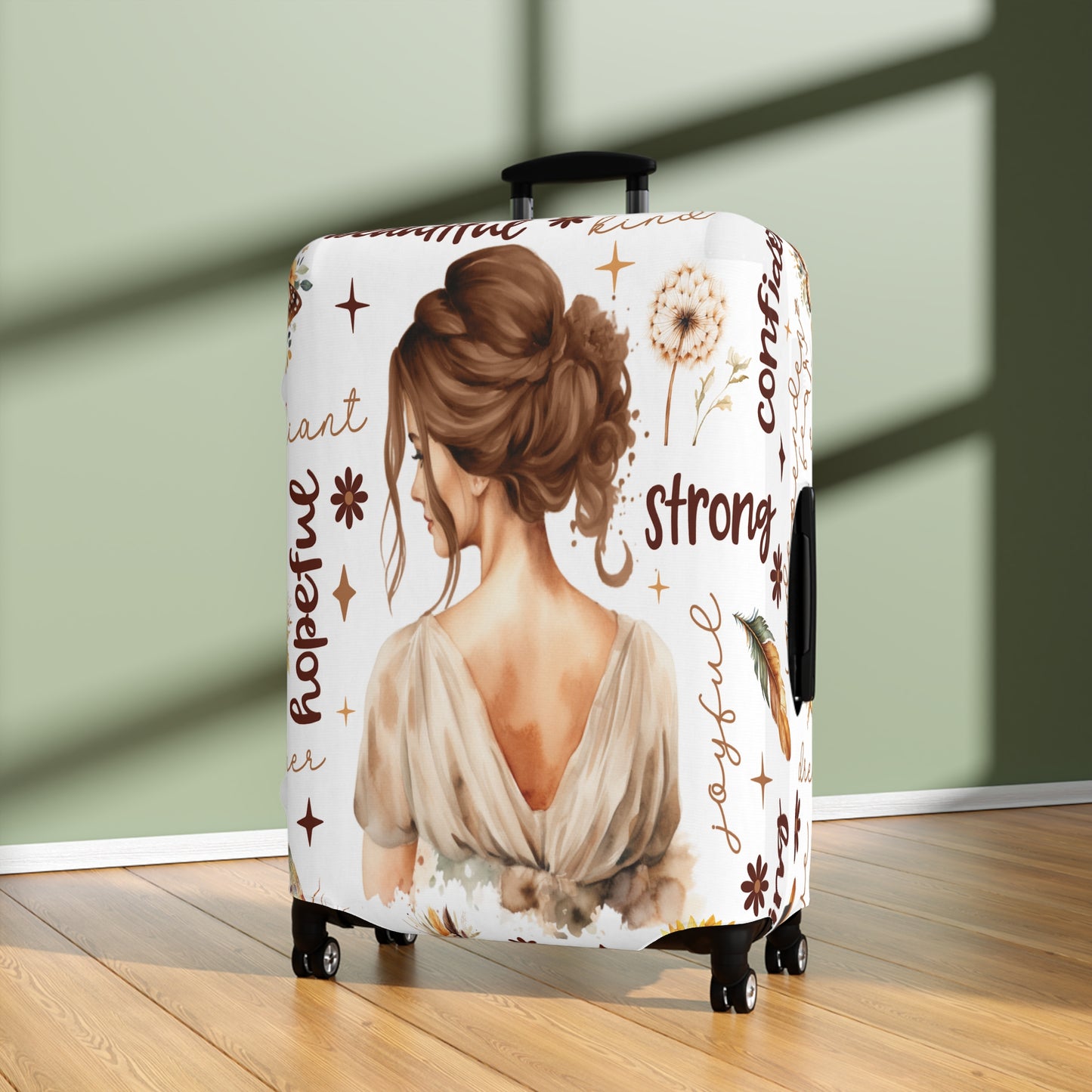 Luggage Cover, Affirmations, Brunette Hair, awd-504