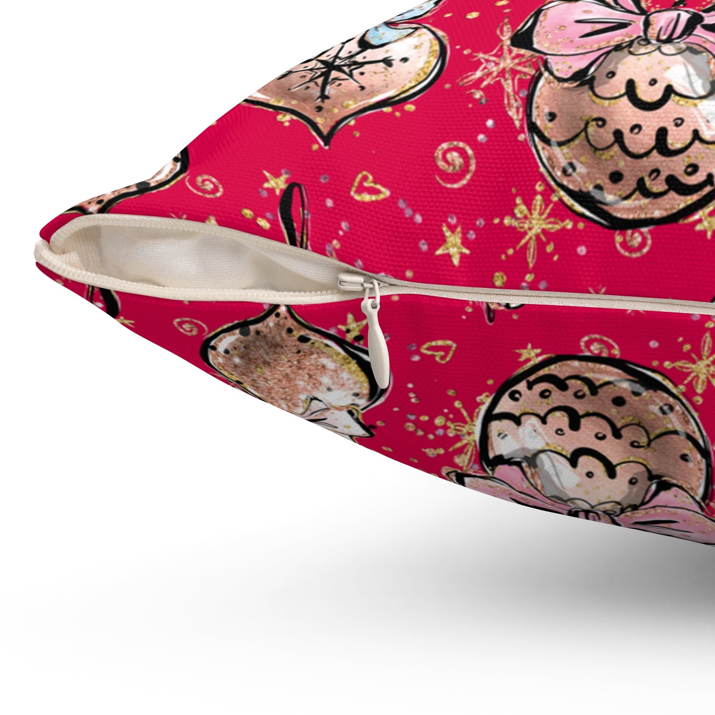 Spun Polyester Square Pillow, Christmas Baubles Cushion