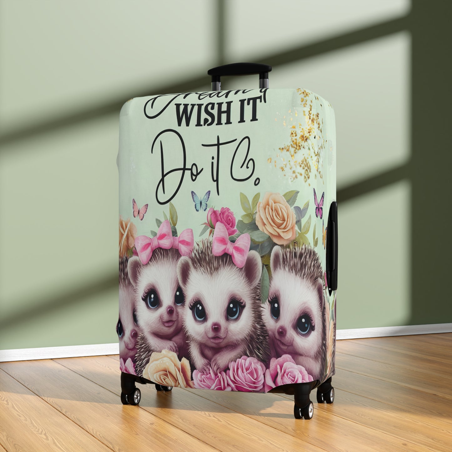 Luggage Cover, Cute Hedgehogs, Dream it, Wish it, Do it, awd-1650