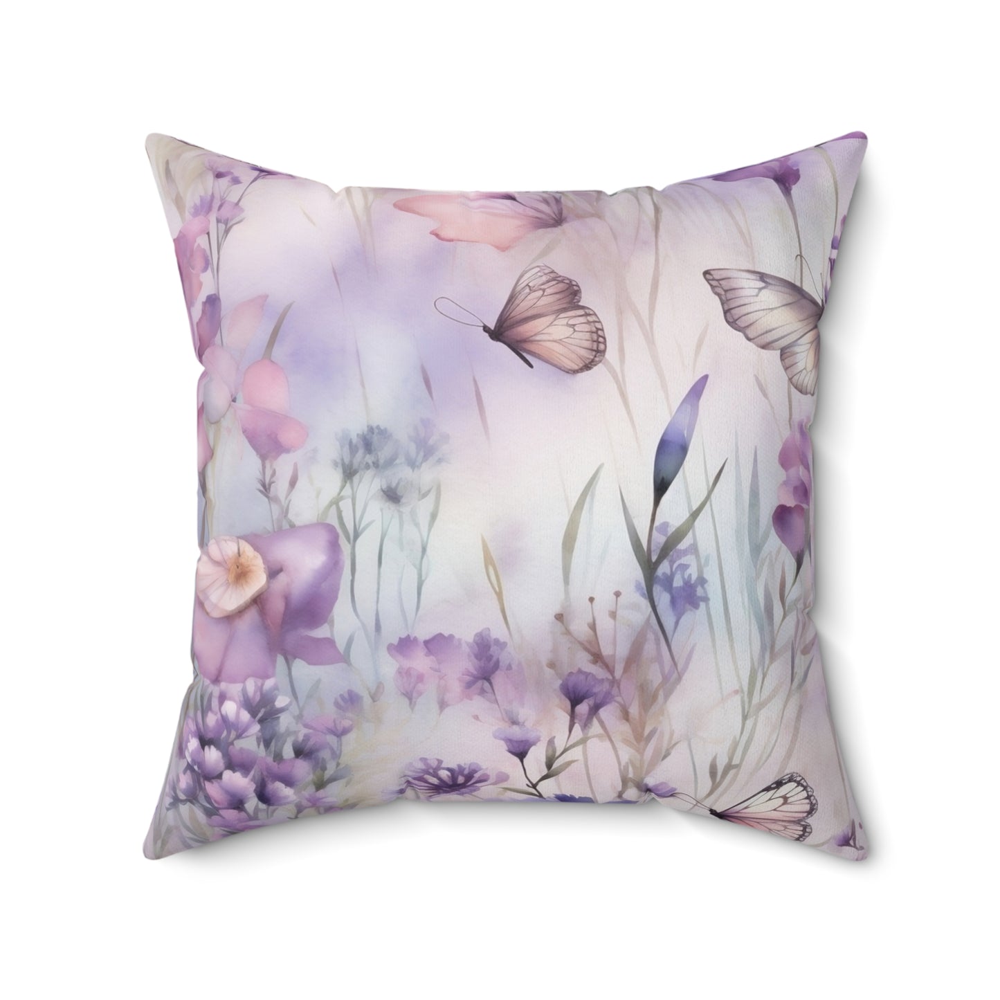 Spun Polyester Square Pillow, Butterfly Floral Cushion