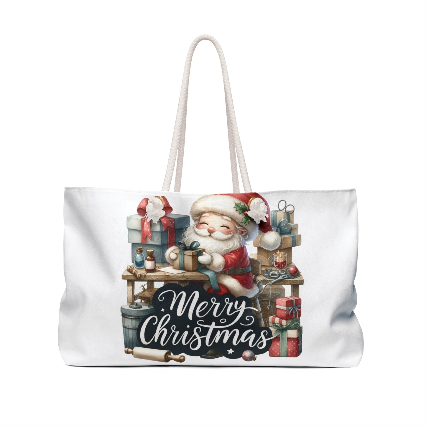 Personalised/Non-Personalised Weekender Bag, Santa, Merry Christmas, Large Weekender Bag, Beach Bag, Book Bag