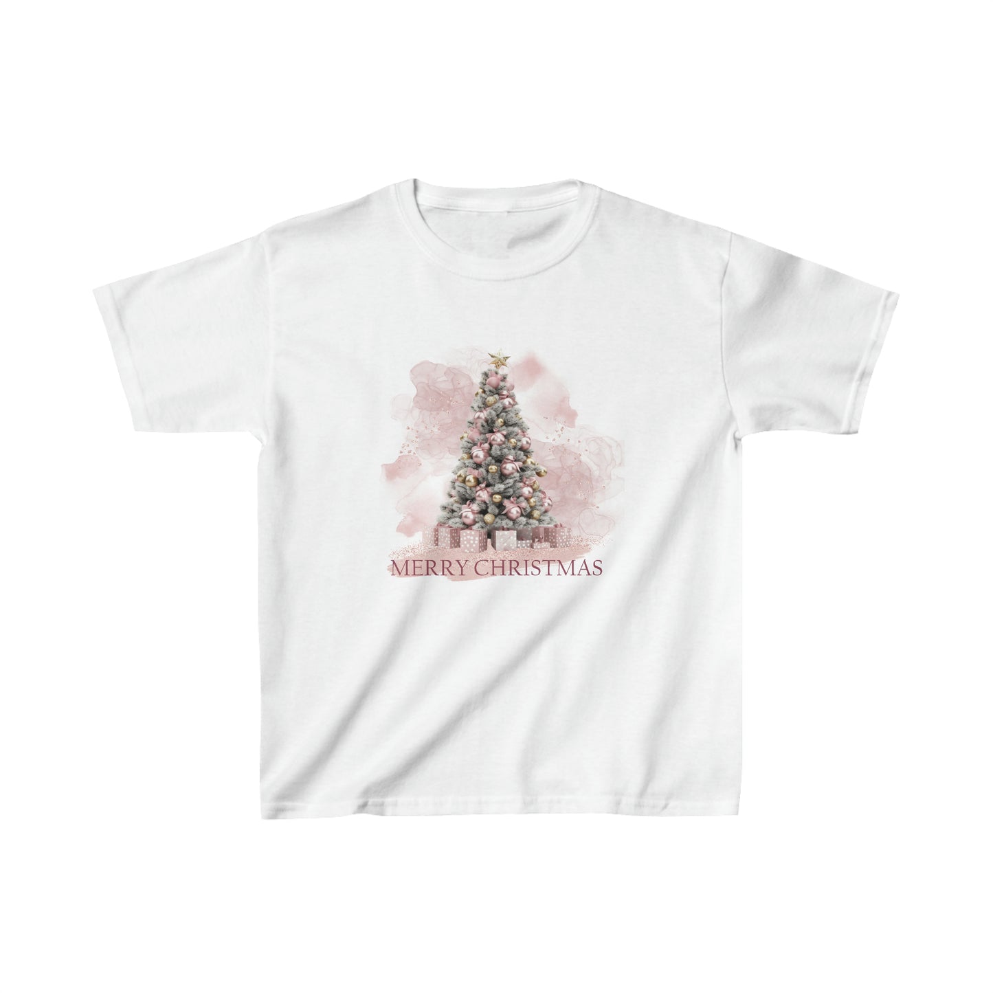 Kids Heavy Cotton™ Tee, Pink Christmas Tree, Christmas TShirt