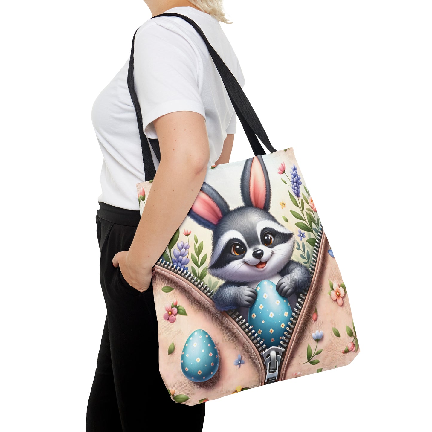 Tote Bag, Easter, Cute Raccoon with Bunny Ears, Personalised/Non-Personalised Tote bag