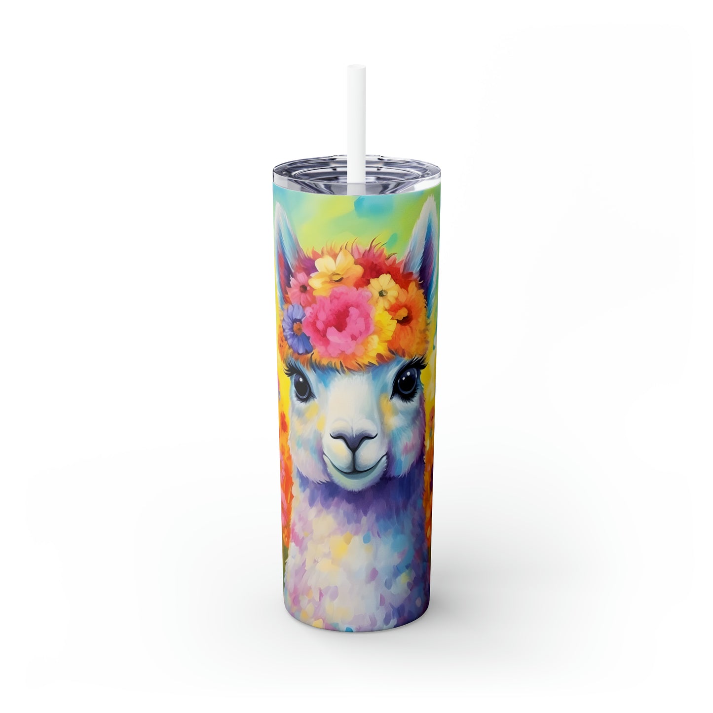 Skinny Tumbler with Straw, 20oz, Llama