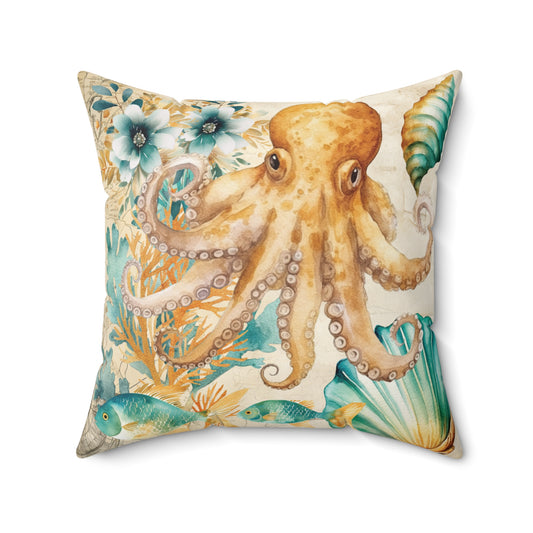 Nautical Polyester Square Cushion, Nautical cushion, Octapus