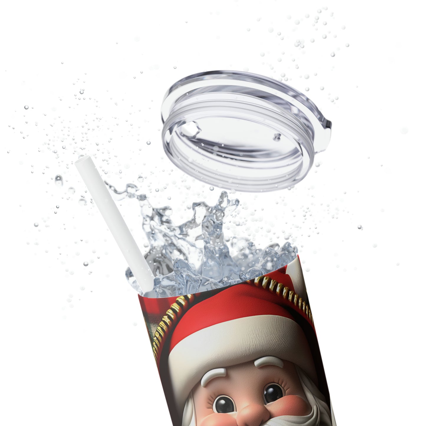 Skinny Tumbler with Straw, 20oz, Santa