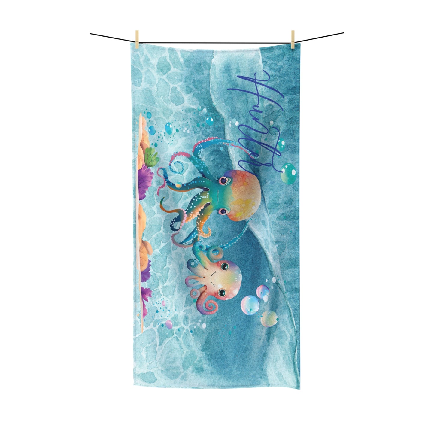 Personalised Beach Towel, Octopus, Polycotton Towel