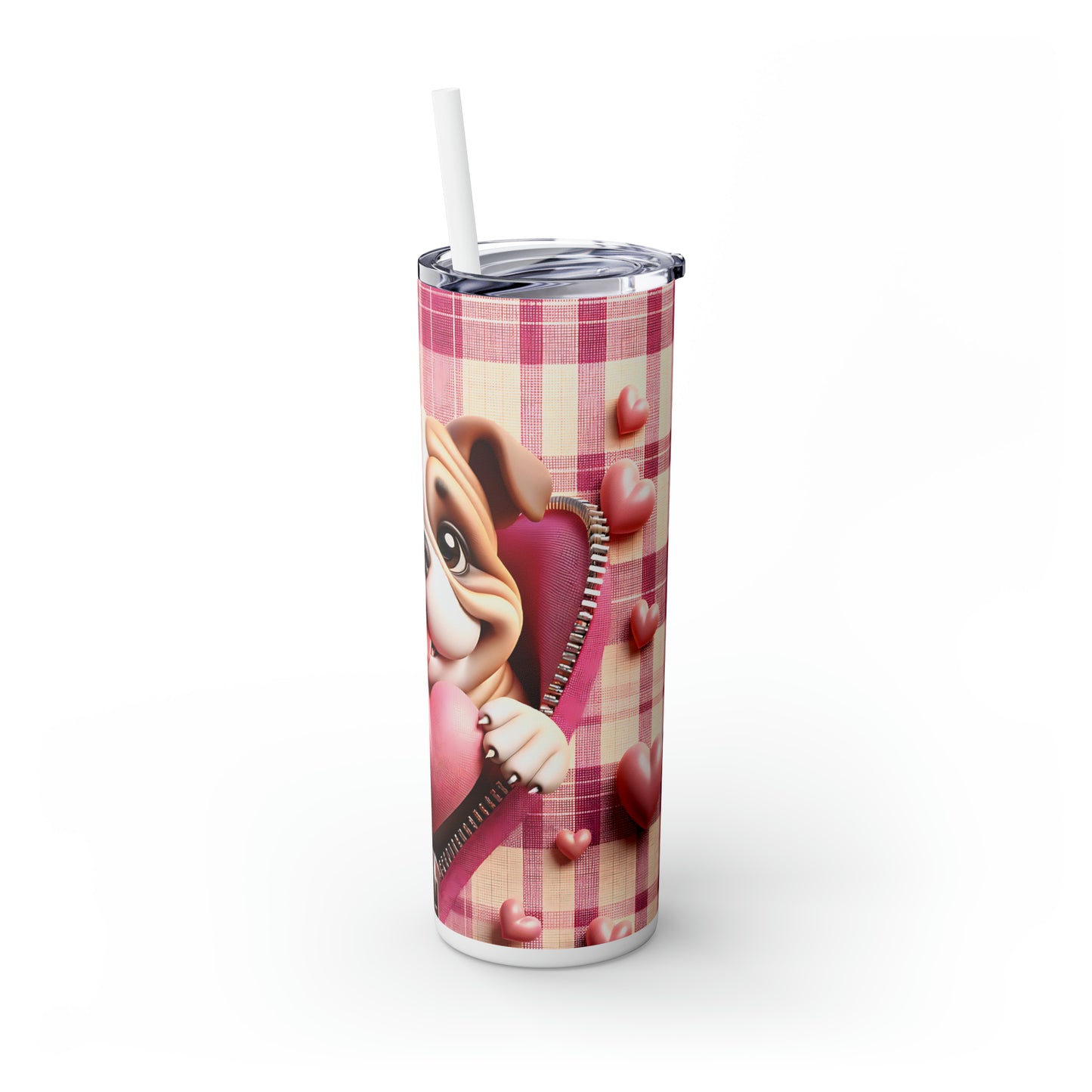 Skinny Tumbler with Straw, 20oz, Dog, Valentines Day, awd-1139