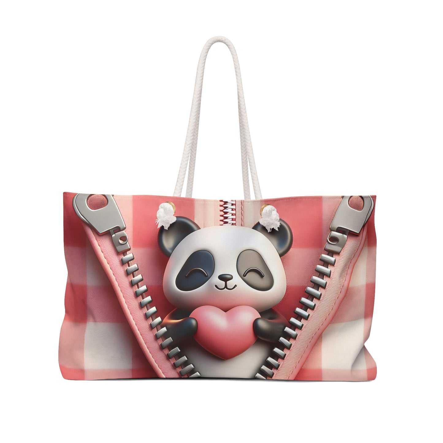 Personalised/Non-Personalised Weekender Bag, Cute Panda, Valentines Day, Large Weekender Bag, Beach Bag, Book Bag