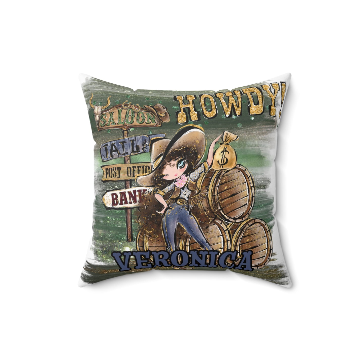 Personalised Howdy Cushion, Brown Curly Hair, Blue Eyes, Polyester Square Cushion, Christmas cushion