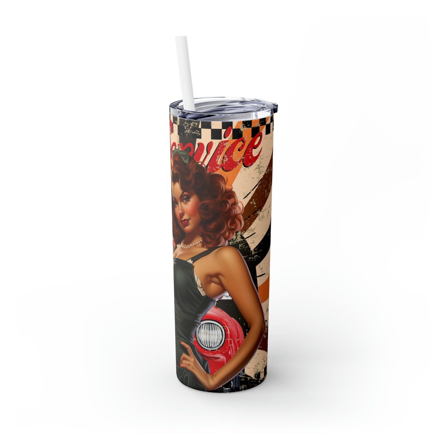 Skinny Tumbler with Straw, 20oz, Retro, Car Service