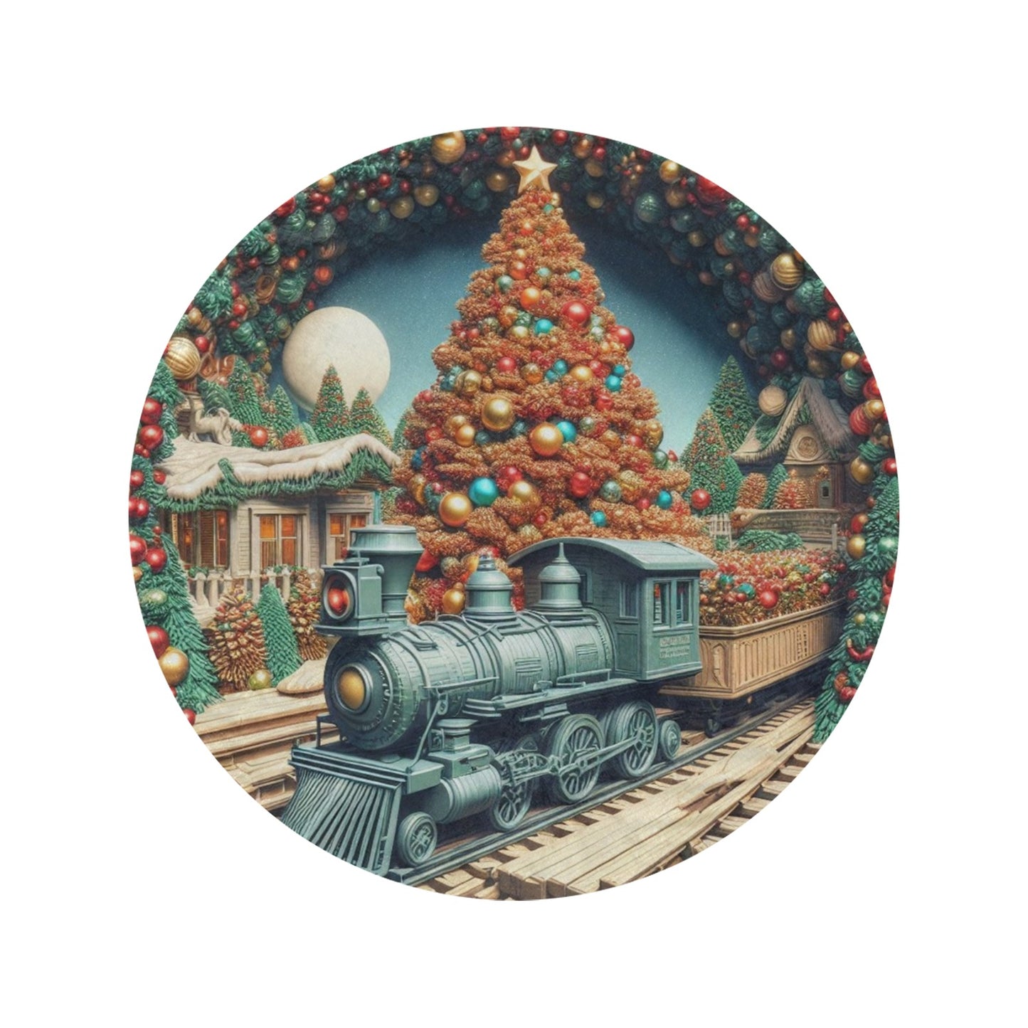 Christmas Scene Circular Micro Fleece Blanket