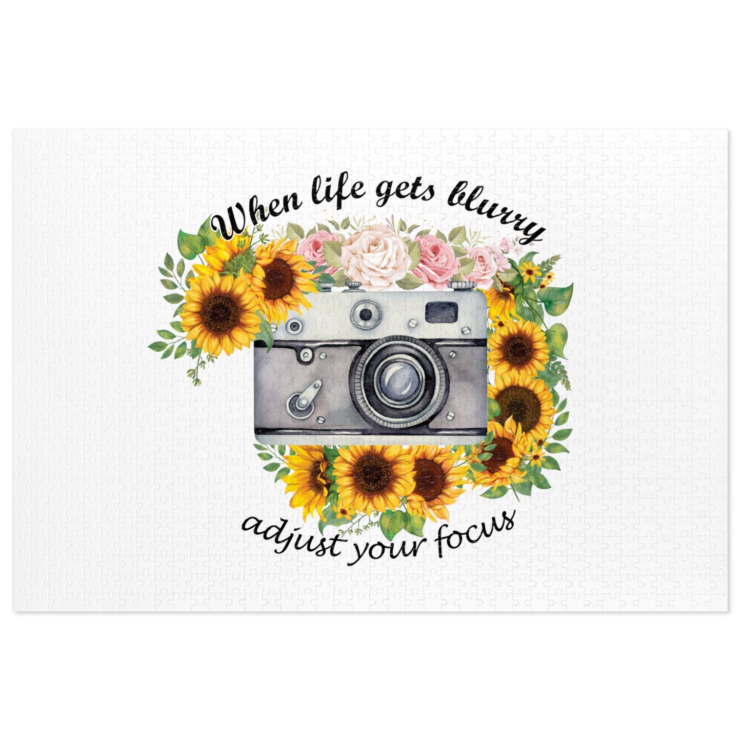 Jigsaw Puzzle, Sunflower, Camera, When life gets blurry adjust your focus, Personalised/Non-Personalised (30, 110, 252, 500,1000-Piece)