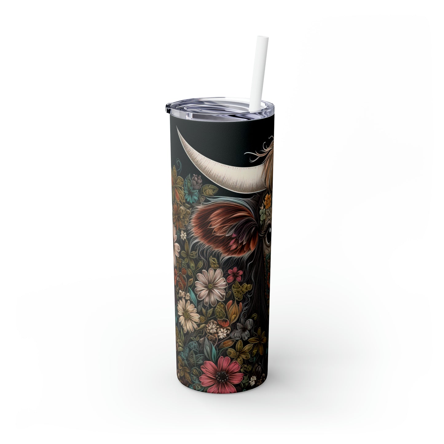 Skinny Tumbler with Straw, 20oz, Highlander Cow, awd-250