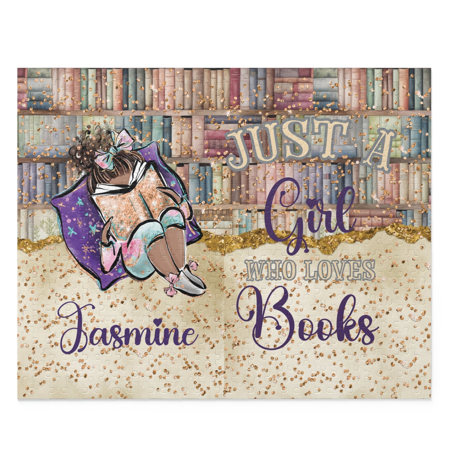 Puzzle, Just a Girl who Loves Books, Brunette Hair, Olive Skin, Personalised/Non-Personalised, (120, 252, 500-Piece)