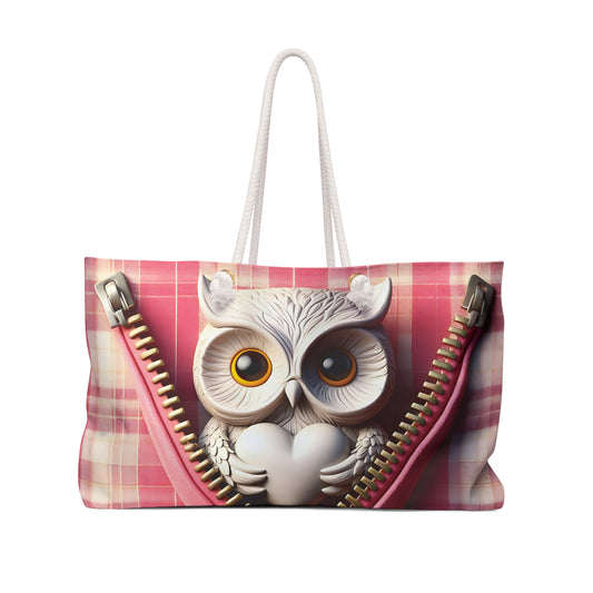 Personalised/Non-Personalised Weekender Bag, Cute Owl, Valentines Day, Large Weekender Bag, Beach Bag, Book Bag