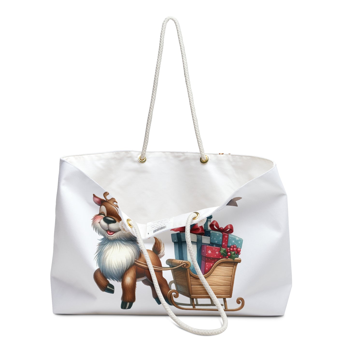 Personalised/Non-Personalised Weekender Bag, Reindeer, Merry Christmas, Large Weekender Bag, Beach Bag, Book Bag