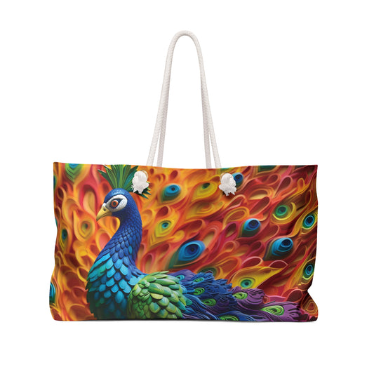 Personalised/Non-Personalised Weekender Bag, Peacock, Large Weekender Bag, Beach Bag, Book Bag