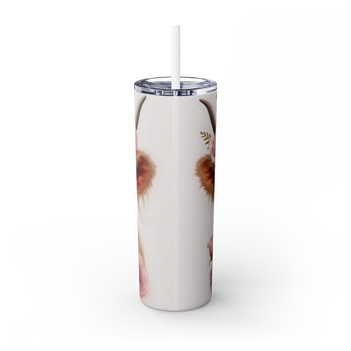 Skinny Tumbler with Straw, 20oz Highlander Cow