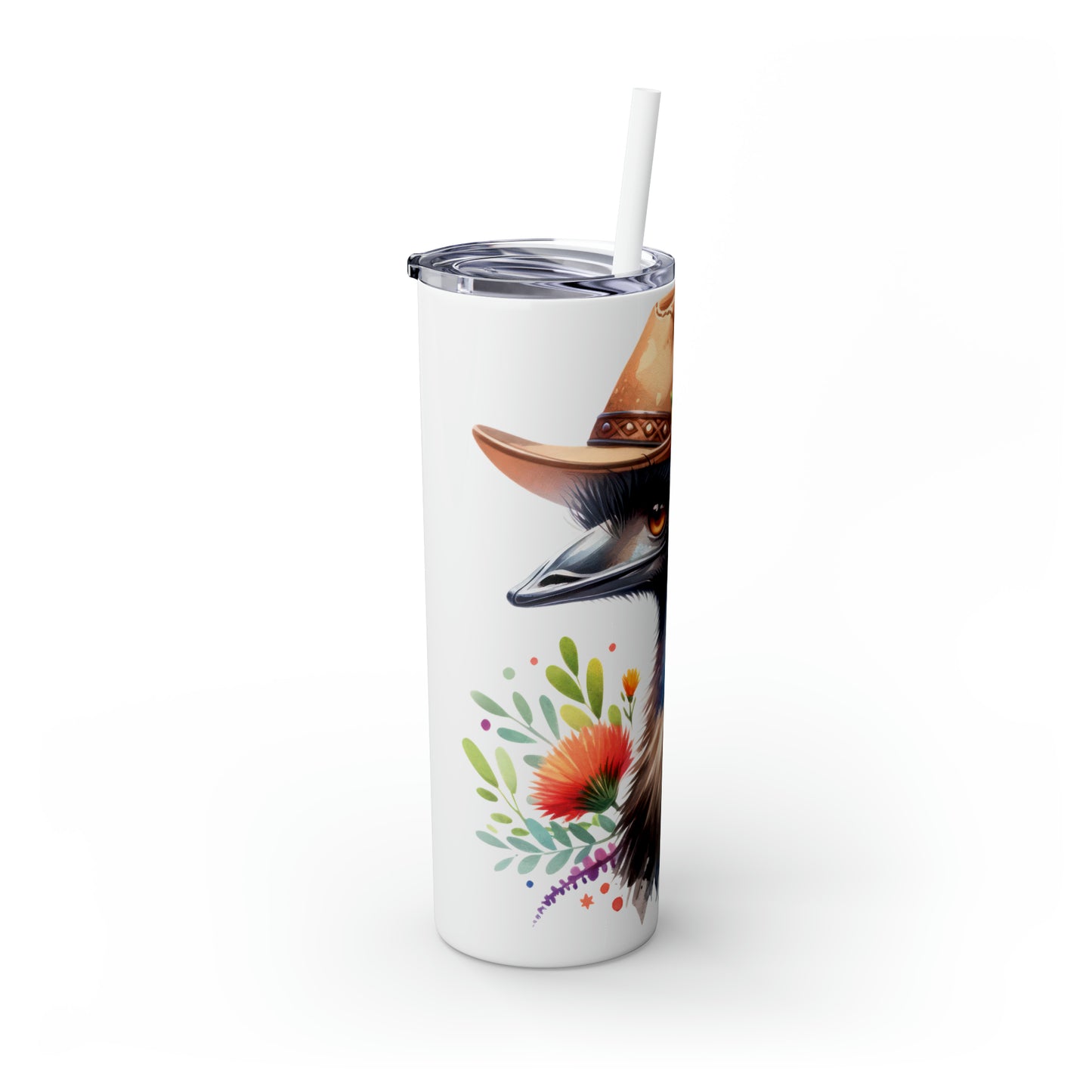 Skinny Tumbler with Straw, 20oz, Australian Animal, Emu, awd-1322