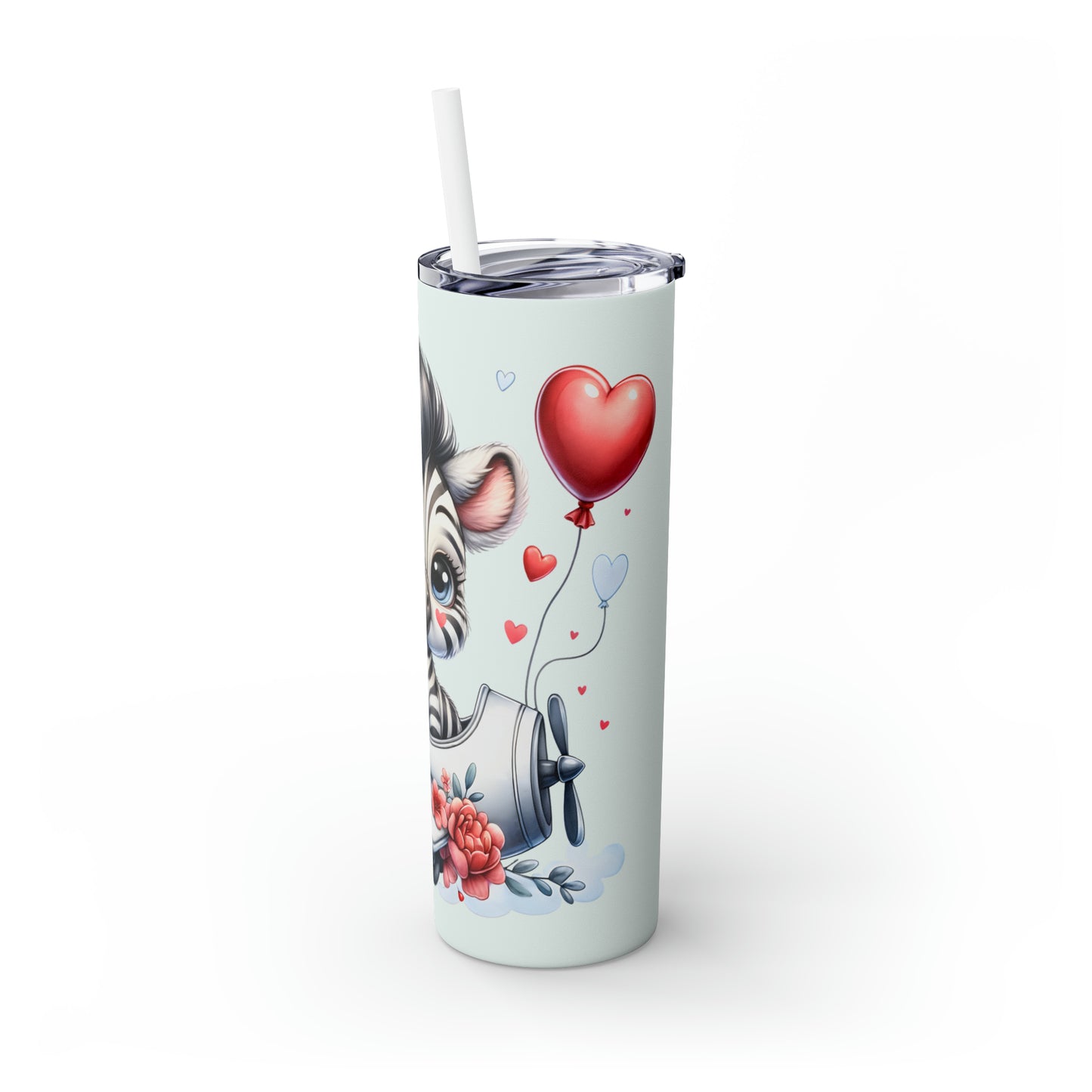 Skinny Tumbler with Straw, 20oz Zebra Flying Plane