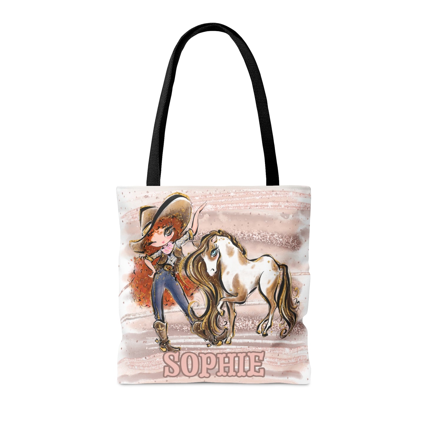 Personalised Tote Bag, Cowgirl & Horse, Red Curly Hair, Brown Eyes, Tote bag