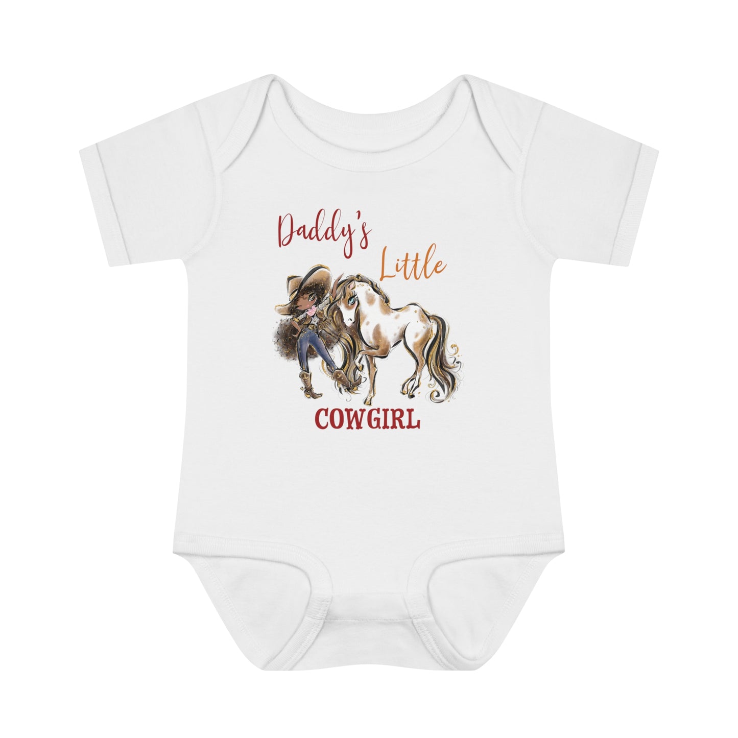 Infant Baby Rib Bodysuit, Daddy's Little Cowgirl baby Bodysuit, Cowboy Boots, Girl and Horse