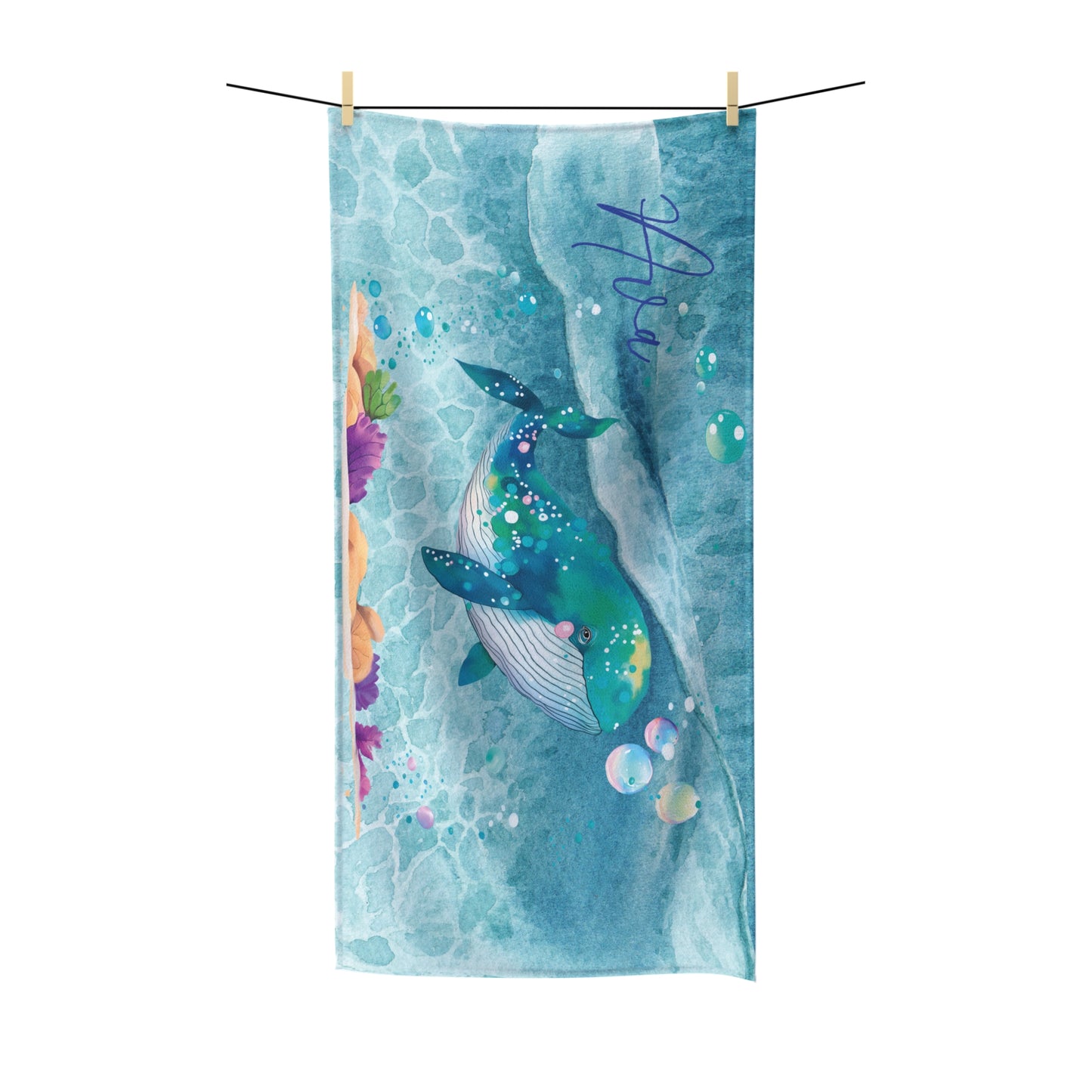 Personalised Beach Towel, Whale, Polycotton Towel