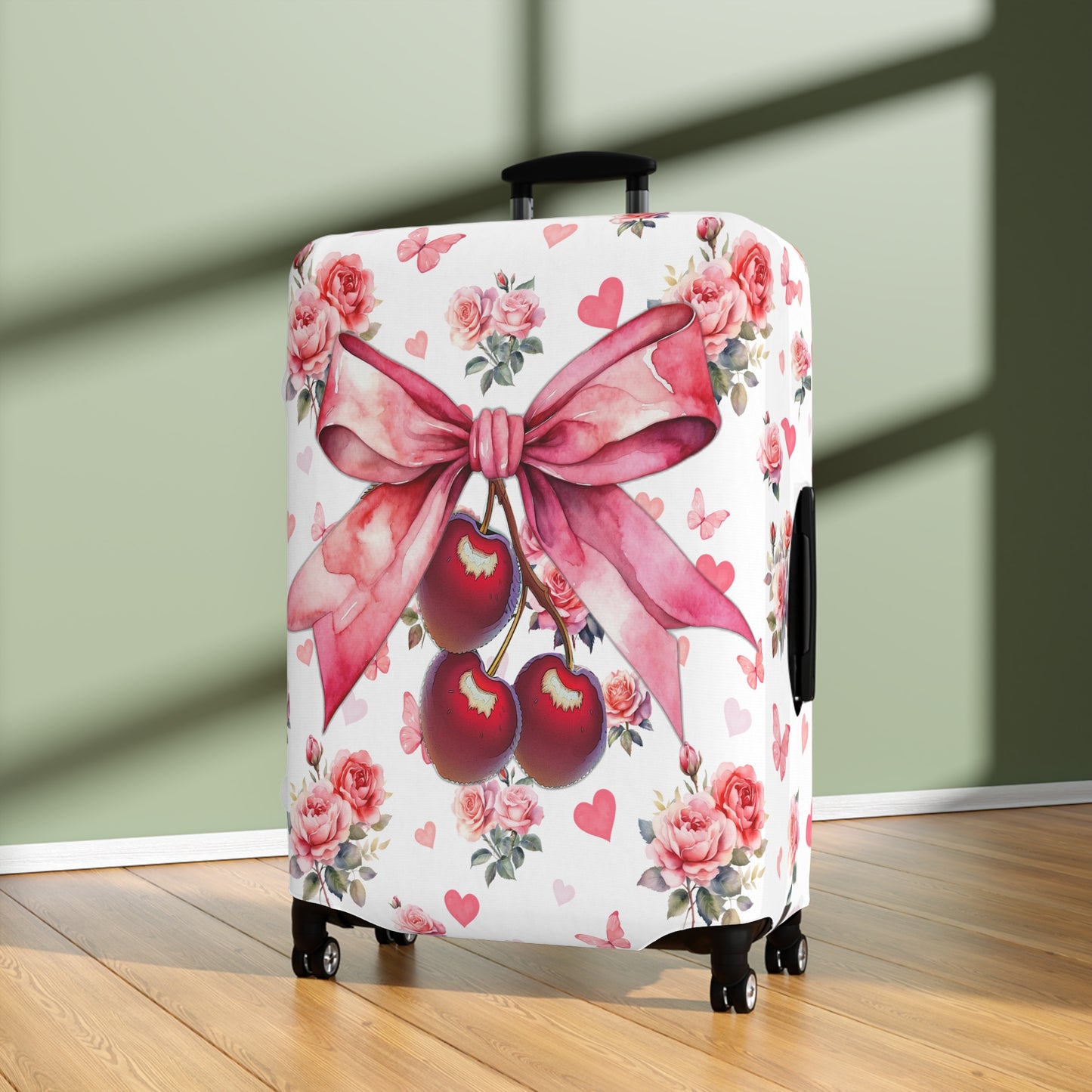 Luggage Cover, Rockabilly, Coquette, Hearts, Roses and Butterflies, Cherries and Ribbon, awd-2523