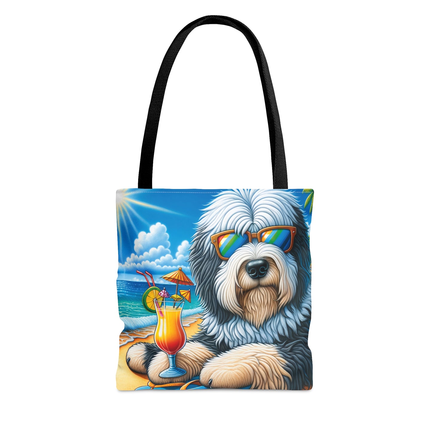 Tote Bag, Dog on Beach, Old English Sheepdog, Tote bag,  awd-1228