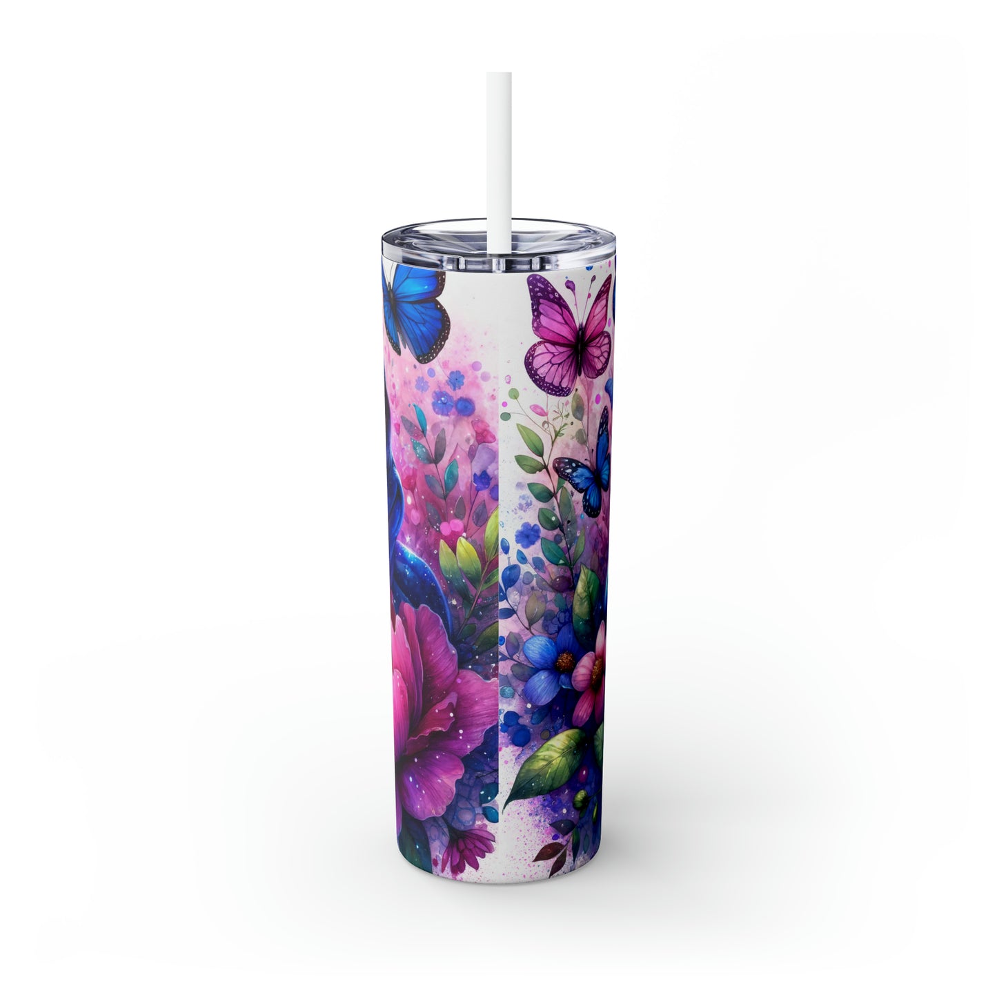 Skinny Tumbler with Straw, 20oz, Floral & Frog, awd-411