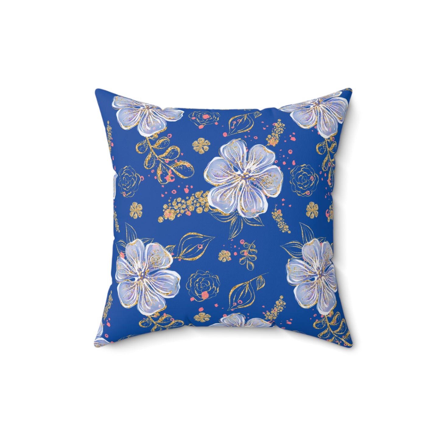 Spun Polyester Square Pillow, Blue Floral Cushion