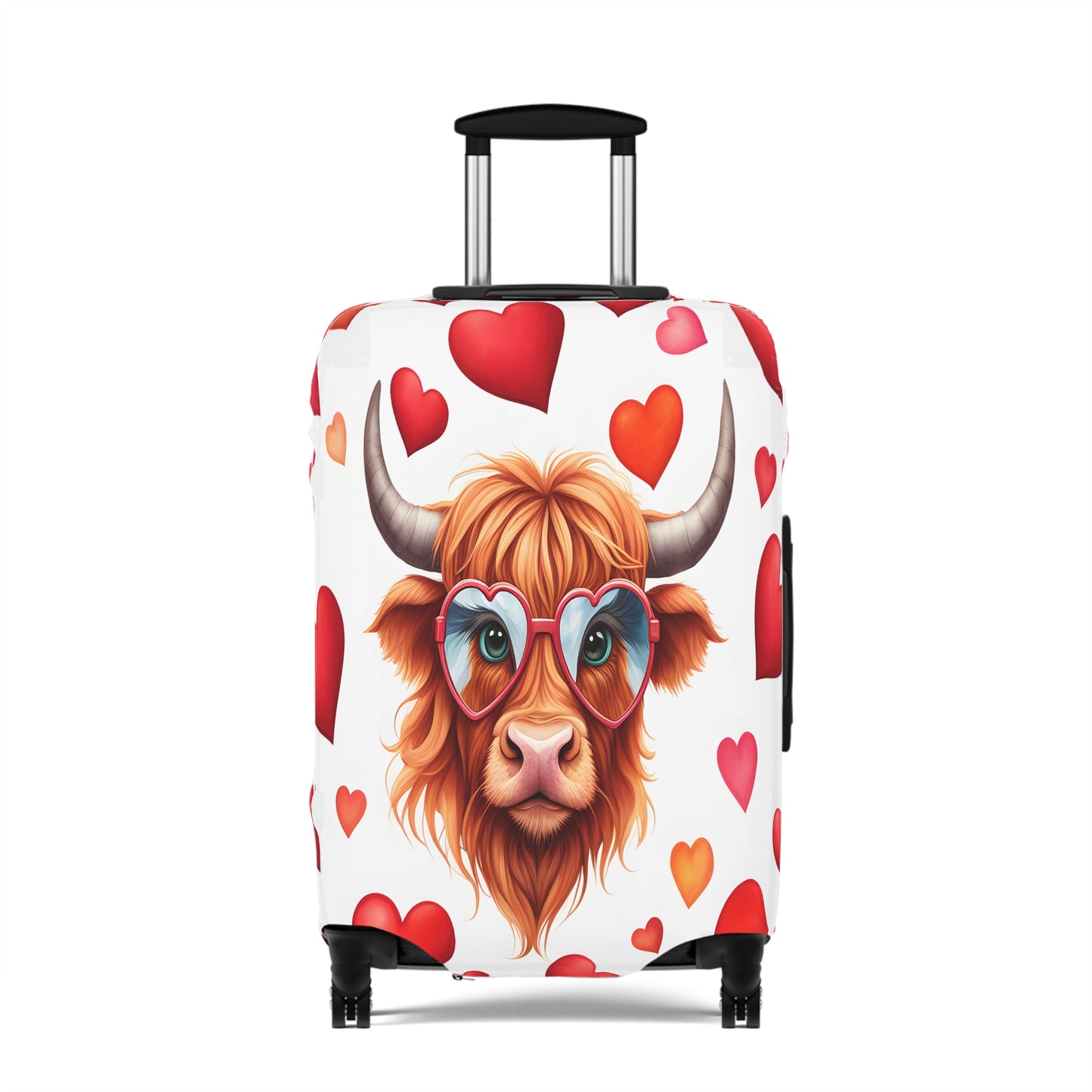 Luggage Cover, Highland Cow, Hearts, awd-239