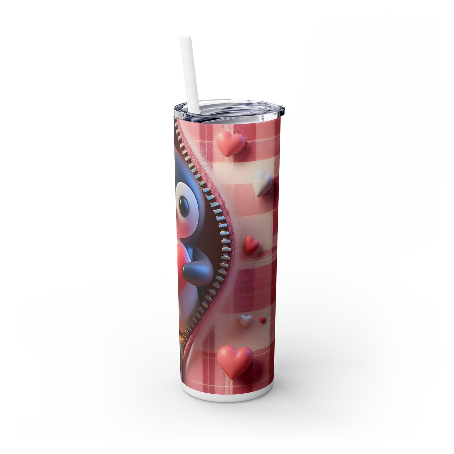 Skinny Tumbler with Straw, 20oz, Penguin, Valentines Day