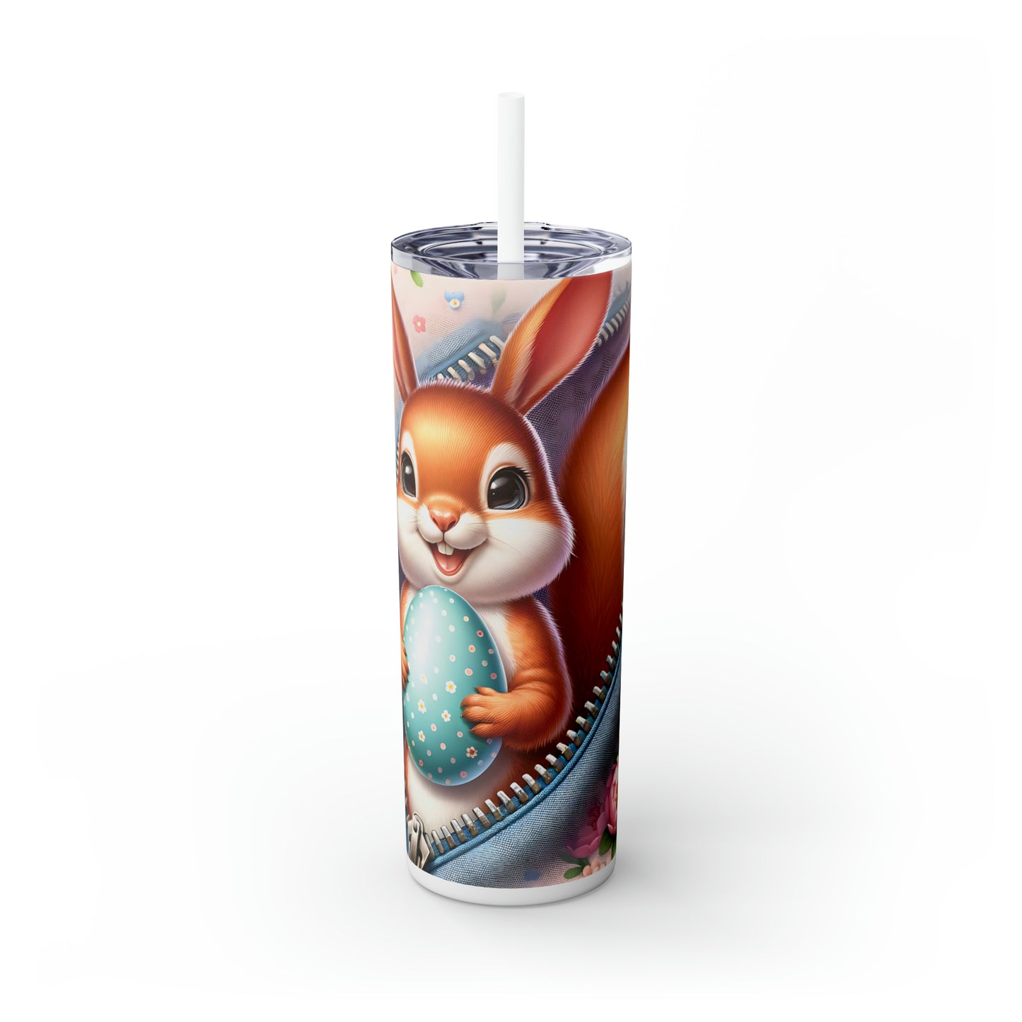 Skinny Tumbler with Straw, 20oz, Easter, Rabbit ears, Chipmunk, awd-1301