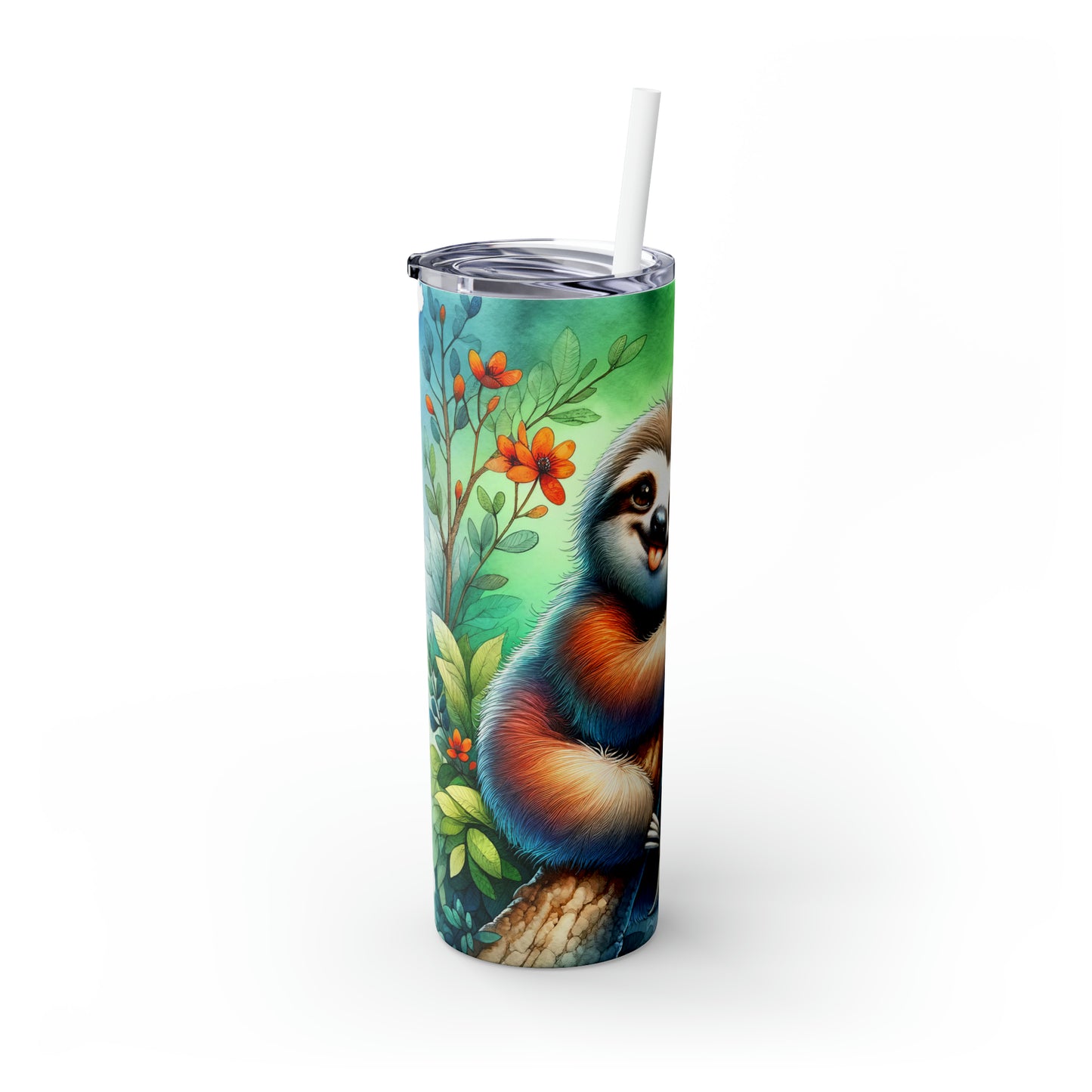 Skinny Tumbler with Straw, 20oz, Sloth