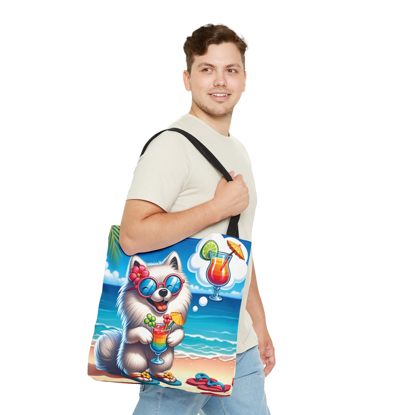 Tote Bag, Dog on Beach, American Eskimo, Tote bag, awd-1115