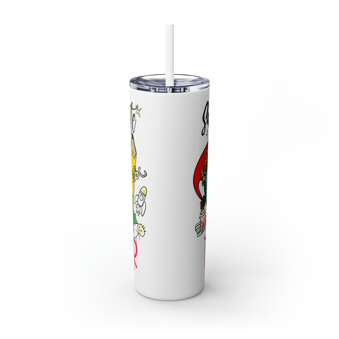 Skinny Tumbler with Straw, 20oz,  Santa's Favorite Pre-K Teacher